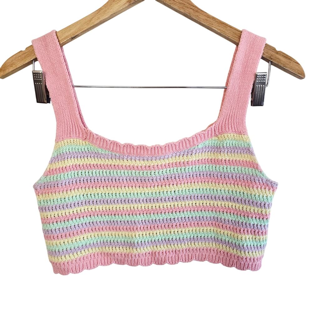 Size M – Pastel Rainbow Knit Crop Tank